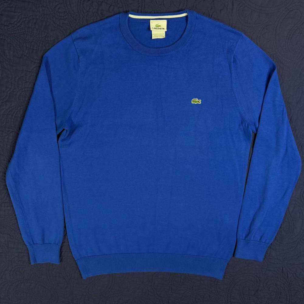 Lacoste Mens Royal Blue Crewneck Cotton Knit Sweater Size 4 Medium